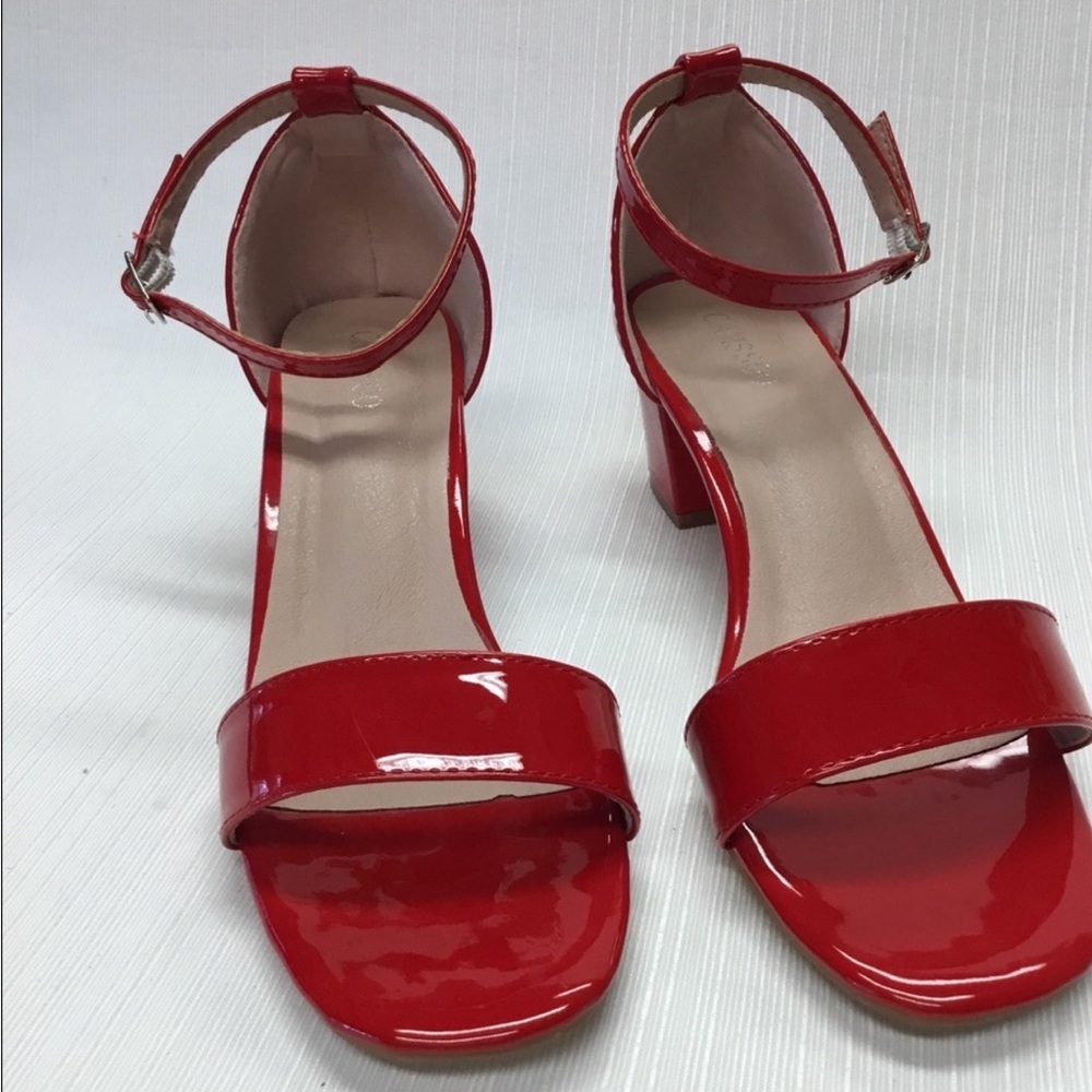 Red Patent Block Heel Sandals - Women - Picture 2 of 8